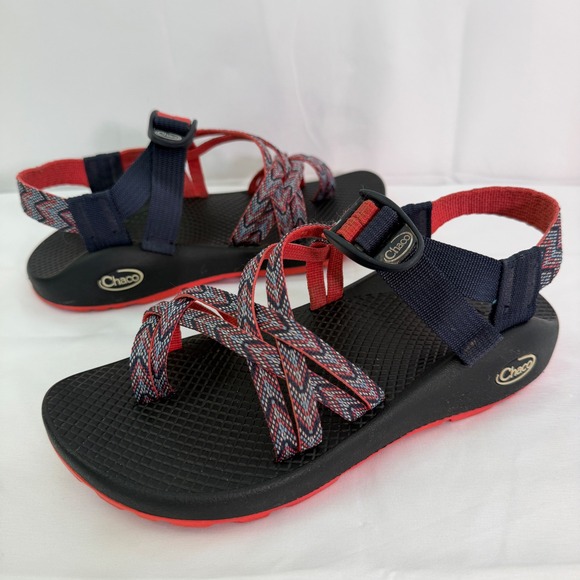 Chaco Shoes - Chaco Z Cloud 2 Sandals Navy Red Chevron Double Strap Toe Loop Womens 8